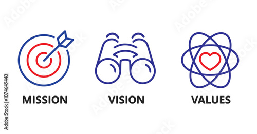 Mission Vision Values Icons for Organizational Strategy