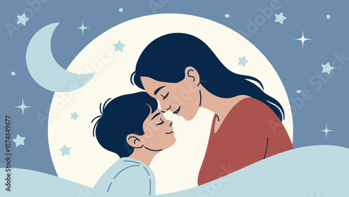 Tender moment between mother and child under starry night sky