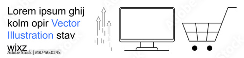 E-commerce, digital marketplaces, online shopping, technology trends, business growth, retail industries. Minimalistic computer monitor and shopping cart symbols. E-commerce and digital marketplaces