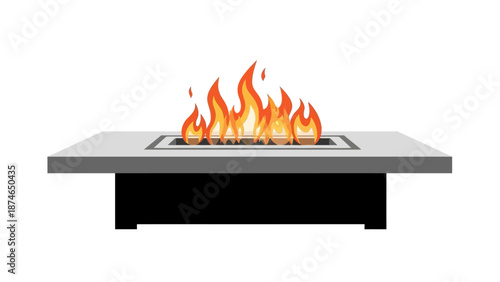 Modern fire pit with flames on minimalist concrete table