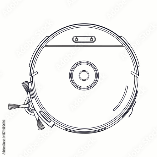 Robot Vacuum Cleaner Outline Drawing - Top View, Clean Home Automation Technology