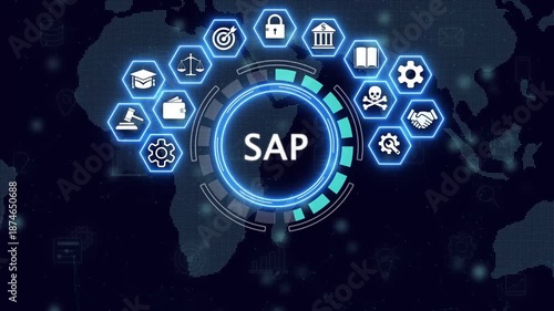 Business professional interacting with sap digital transformation technology. abstract sap glowing animated isolated on transparent background.