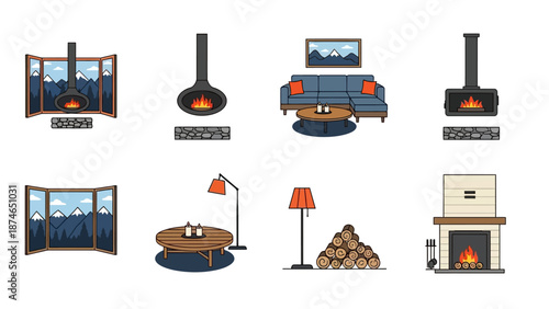 Cozy living room elements with modern fireplace designs and scenic outdoor views