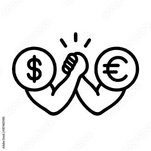 Dollar vs Euro Arm Wrestling Icon — Minimal Black and White Vector