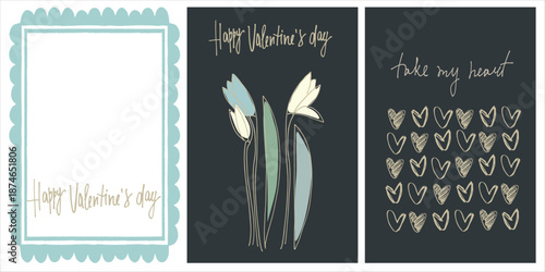 Cards set hand drawn like a sketch. Vector element for greeting card, social media post. Love, Romance, Valentines Day concept