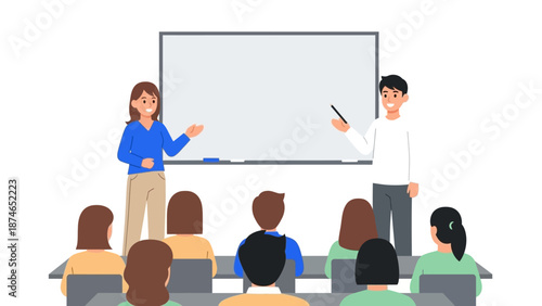 Classroom presentation with teachers and students engaged in learning