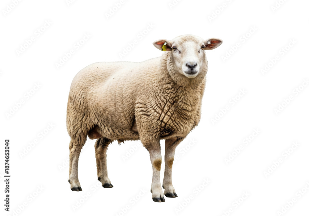 Obraz premium woolly sheep portrait on white studio background