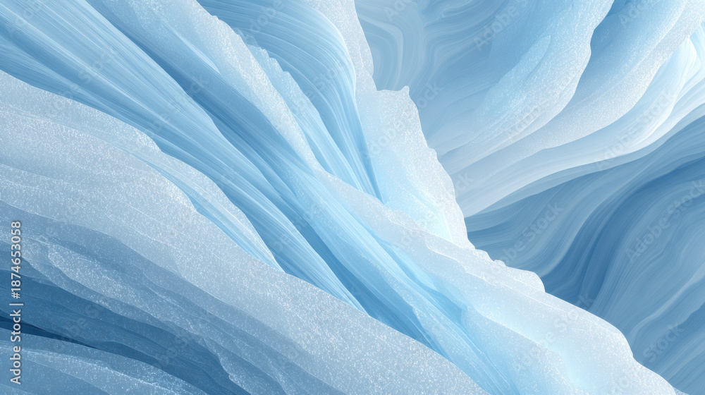 Obraz premium Abstract ice texture frozen wave pattern blue glacier surface winter background cold crystal layer frosty canyon curve tranquil minimal nature detail