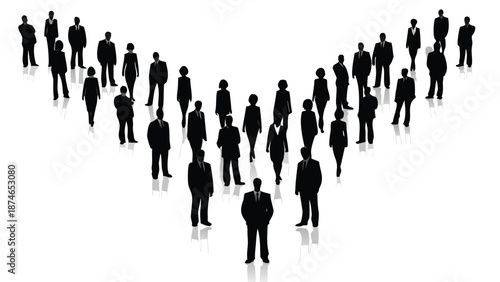 Business professionals standing in a crowd formation