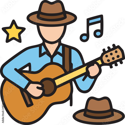 A handsome cowboy plays a guitar and makes music as a performer