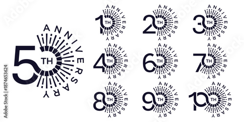 Collection of anniversary logo design. Celebration Days Custom Vector Graphics, firework Icon Concept