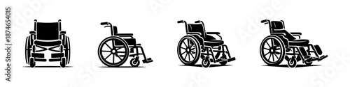 Wheelchair vector icons set with mobility aid symbols and accessibility tools