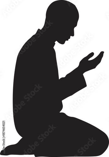 Silhouette of a man kneeling in prayer, expressing deep devotion and spiritual reflection