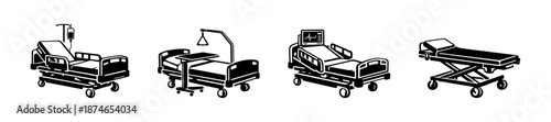 Hospital beds vector icons set, medical furniture symbols, healthcare equipment