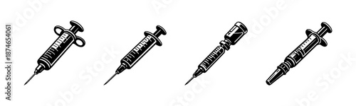 Medical syringes vector icons set: injection, healthcare, medical equipment