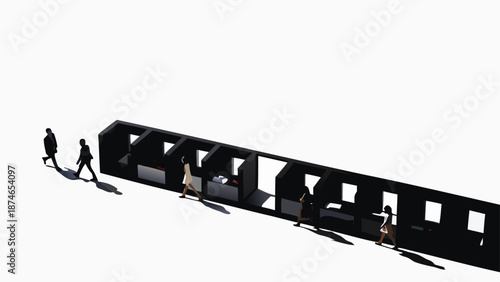 Modern office workspace with people working in cubicles