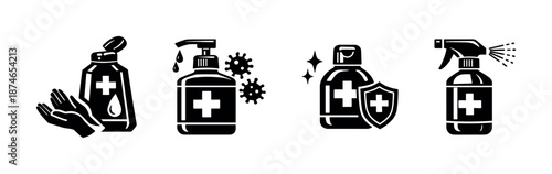 Hand sanitizer vector icons set for hygiene and cleanliness – antibacterial symbols