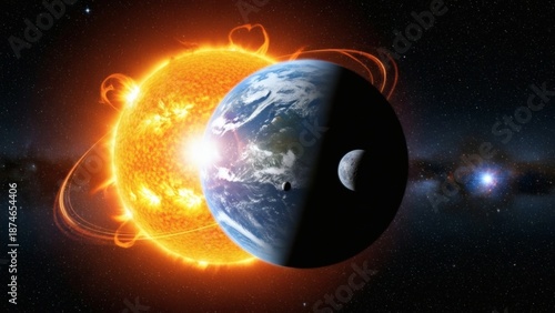 Solar Eclipse Earth Space Scene.