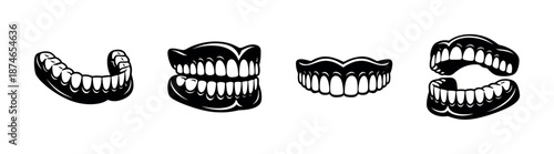 Cartoon teeth vector icons set: dental care, mouth hygiene, teeth collection