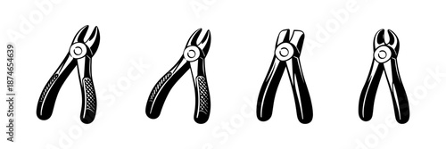 Hand tools vector icons set: pliers, wire cutters, and gripping tools