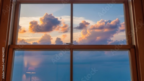 Window View of Cloudy Sky at Sunset.