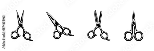 Hairdressing scissors vector icons set: barber tools, salon essentials, cutting shears