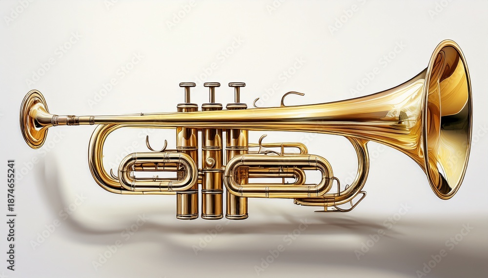 Obraz premium golden trumpet with a shiny surface on white background