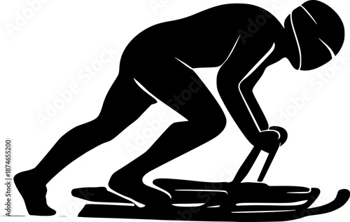 Luge Athlete Start Silhouette Black and White Minimalist Vector Winter Sports Illustration Design