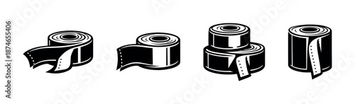 Tape rolls vector icons set: adhesive, sticky, packaging, flat minimalist style