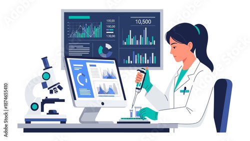 Scientist working in laboratory analyzing data and conducting research with modern technology