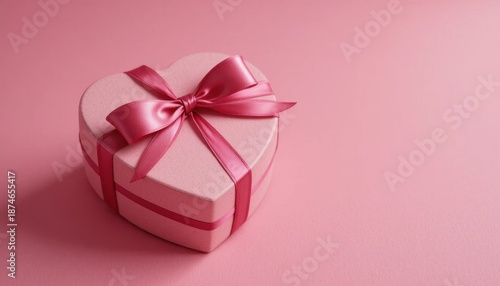 Heart-shaped Pink Gift Box Adorned With a Satin Ribbon Against a Soft Pink Background
