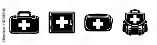 Medical kit vector icons set: first aid symbols, emergency essentials, healthcare