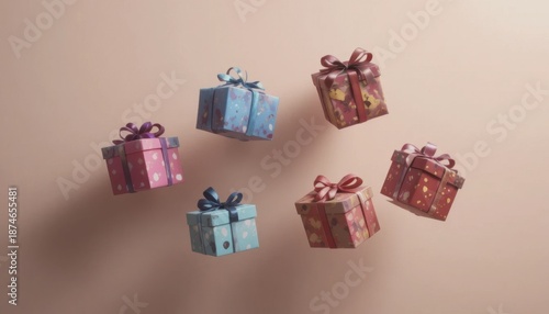 Colorful Gifts Suspended Against a Soft Background Creating a Festive Mood in a Celebration Setting
