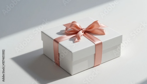 Elegant White Gift Box With Soft Pink Ribbon on a Bright Surface