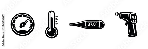 Temperature measurement vector icons set - thermometer, gauge, infrared