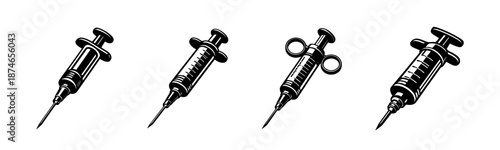 Syringe vector icons set: medical equipment, health tools, injection symbols