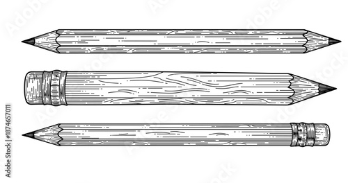 Detailed vintage woodworking pencil set with engraved patterns and sharp ends