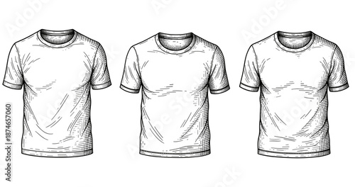 Set of three hand-drawn t-shirts with sketch style design