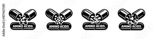 Amino acids vector icons set for supplements, health, and fitness themes