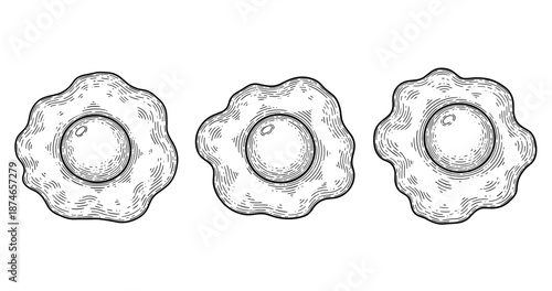 Hand-drawn trio of fried eggs in vintage style