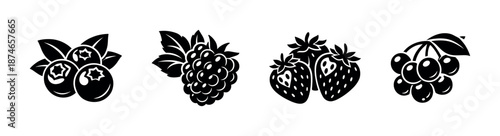 Berry vector icons set: blueberries, strawberries, cherries, blackberries collection