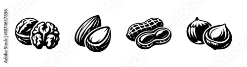 Nuts vector icons set: walnut, almond, peanut, hazelnut designs for food illustrations