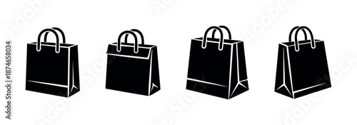 Shopping bag vector icons set with handbags and tote bag symbols