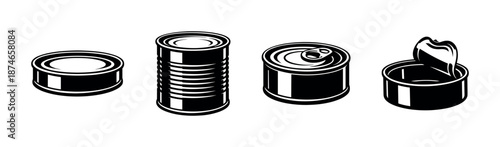 Set of tin cans. vector icons set. food container, canned, metal packaging