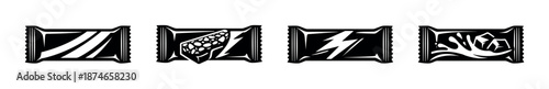Energy bar vector icons set, fitness snacks symbols, sports nutrition designs