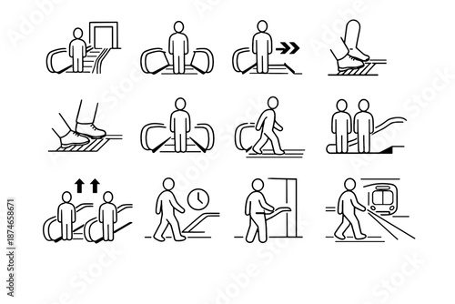 Quiet habit leave etiquette vector escalator focus care disembark transit flow arrow