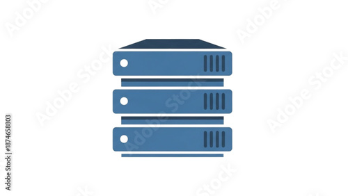 A blue server icon with a flat design on a white background