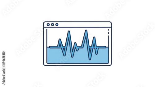 A vector graphic illustration of a browser window displaying a waveform on a blue background