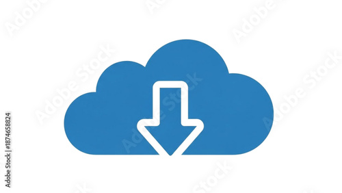 A blue cloud icon with a white download arrow pointing downwards, symbolizing cloud storage and data transfer
