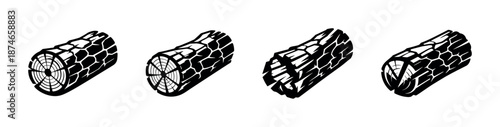 Wood log vector icons set, timber collection, lumber, forestry symbols, silhouette